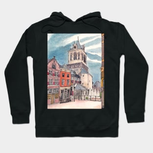 Cityhall Delft Netherlands Watercolor Illustration Hoodie